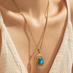 Fashionable Stainless Steel Plated 18 Gold Ocean Blue Glass 5A Zircon Pendant Necklace All-Match Jewelry Clavicle Chain Female