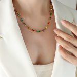 Dopamine Rhinestone Clavicle Necklace Bracelet Design Stainless Steel Set Women's Jewelry