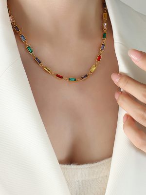 Dopamine Rhinestone Clavicle Necklace Bracelet Design Stainless Steel Set Women's Jewelry