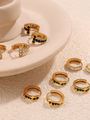 18K Gold Plated Earrings Stainless Steel Inlaid Rhinestone All-Match Light Luxury Earrings