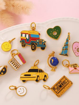 New All-Match DIY Taxi Smiley Face Pendant Parts Stainless Steel Color Variety Grid