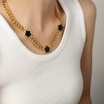 color: P389-Black Acrylic Gold Necklace -42+5cm