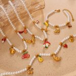 Fruit Pendant Imitation Pearl Necklace Bracelet Sweet Dripping Strawberry Cherry Decorative Jewelry Set