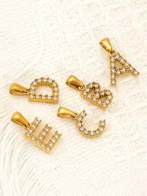 Simple Zircon Letter Necklace Accessories Stainless Steel Gold Plated All-Match