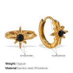 color: EH1179BKG Black Rhinestone Gold Small Hoop Earrings