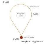 color: P1487-Gold Red Turquoise Necklace -50cm