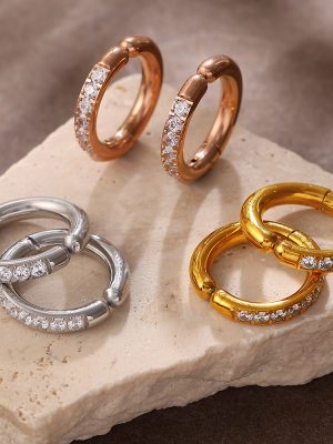 High-Grade Simple Bracelet Three-Color Inlaid Zircon Ear Clip Stainless Steel Minimalist Ornament Female