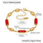 color: TXE272-Gold Red Glass Stone Bracelet 16+5cm