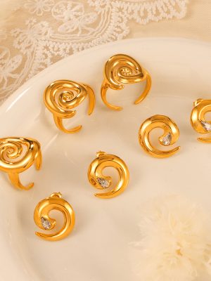 Personality Spiral Twist Design Ornament Simple Rhinestone Light Luxury Stainless Steel Jewelry Set