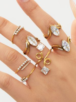 Stainless Steel Zircon Ring Female 18K Gold Color Protection Light Luxury Exquisite Ring