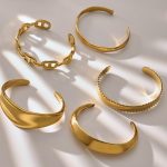 Simple Ring Polished Stainless Steel Open-Ended Bracelet Combination High Quality 18K Gold Plating Heavy Industry Ornament