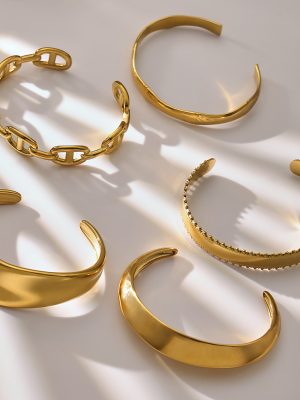 Simple Ring Polished Stainless Steel Open-Ended Bracelet Combination High Quality 18K Gold Plating Heavy Industry Ornament