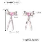 color: F1474-Steel Color Pink Zircon Earrings