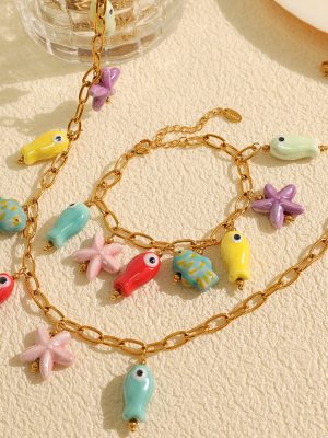 New Gold Ocean Theme Necklace Casual Color Ceramic Bracelet