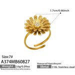 color: A374-Small Chrysanthemum Zircon Gold Open Ring / size: US 7