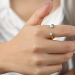 color: A077-Gold Light Blue Colored Glaze Ring / size: US 7