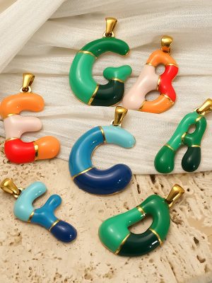 18K Gold Plated Stainless Steel Jewelry Dripping Oil 26 Letter Pendant DIY All-Match Jewelry Bracelet Necklace