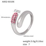 color: A002-Steel Color Pink Rhinestone Ring / size: US 7