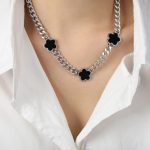 color: P389-Black Acrylic Steel Color Necklace -42+5cm