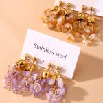 French Natural Crystal Stone Lily Tassel Earrings Long Fairy Temperamental Stainless Steel Studs Earrings for Women