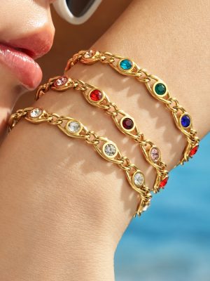 Light Luxury Dopamine Color Zircon Chain Stainless Steel Advanced Simple Earrings Bracelet and Necklace Set
