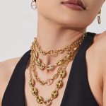 Stainless Steel Pig Nose Inlaid Zircon Stitching Bracelet Necklace PVD Gold Plated Japanese Word Full Zirconium Clavicle Chain Combination