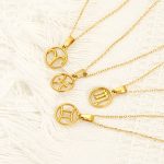 Hot Sale Stainless Steel round Twelve Constellations Necklace Classic 18K Gold Hollow 12 Pendants