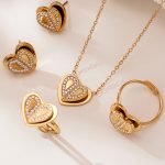Super Flash 5A Zircon Three-Dimensional Double Layers Loving Heart Pendant Necklace Earring Ring All-Match Jewelry