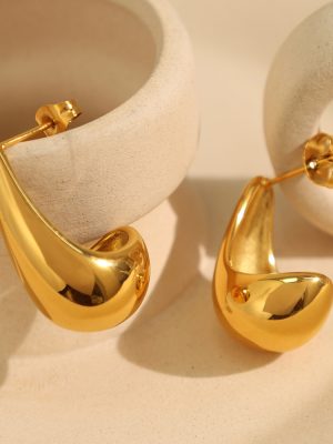 INSC Hoop Earrings Simple Versatile 18K Stainless Steel Smooth Short Stout Hollow Female Accessories