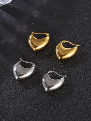 Women's Stainless Steel Irregular Earrings 18K Real Gold Delicate Heart Ear Clips Earrings