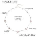 color: TXP513-Pink Color Glass Stone Steel Color Necklace 42+5cm