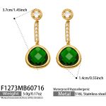 color: F1273-Green Color Glass Stone Gold Earrings