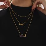 Stainless Steel Natural Stone Freshwater Pearl Pin 8 Words Bead Three-Layer Necklace Necklace Jewelry Women's Light Luxury
