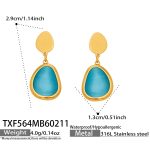 color: TXF564-Gold Lake Blue Cat's Eye Stone Earrings