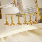 Simple Micro Zircon Earrings Three-Leaf Flower Ear Hanging 18K Gold Long Earrings