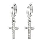 color: Cross White Zircon Earrings Steel Color