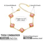 color: TXE612-Rose Red Cracked Ice Stone Flower Gold Bracelet -17+5cm