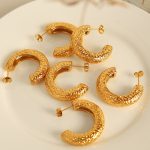 Earrings for Women Simple Personality Exaggerated Design Beating Pattern C- Shaped Opening Stainless Steel Studs