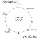 color: TXP513-Mixed Red Glass Stone Steel Color Necklace 42+5cm