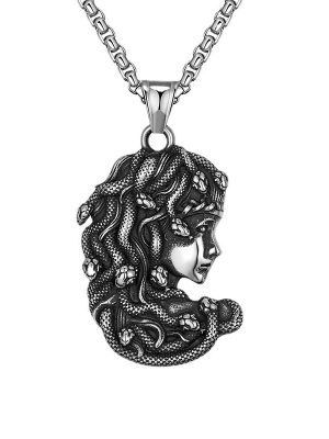 Egyptian Statue of Liberty Woven Snake Winding Cross Necklace Stainless Steel Vintage Pendant
