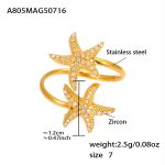 color: A805-Gold 5A Zircon Double Starfish Ring -Size 7 / size: US 7