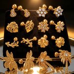 Sweet Flowers Coconut Tree Plant Stud Earrings Stainless Steel 18K Gold Plating Diamond Piercing Earrings