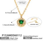 color: P1526-Round Green Glass Stone Necklace 40+5cm
