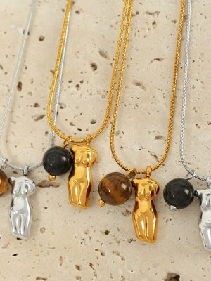 Personalized Natural Stone Clavicle Chain Light Luxury Stainless Steel Body Necklace Maillard Necklace Women