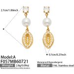 color: F057-A Style White Zircon Shell Gold Earrings