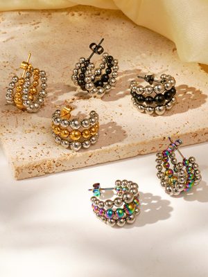 INS Popular round Beads Connecting Stainless Steel Earrings 18K Exaggerated Personalized Tassel Premium Earrings