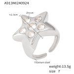 color: A913-Steel Color Five-pointed Star Zircon Ring / size: US 7
