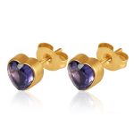color: Heart Stud Earrings Purple Zircon Gold