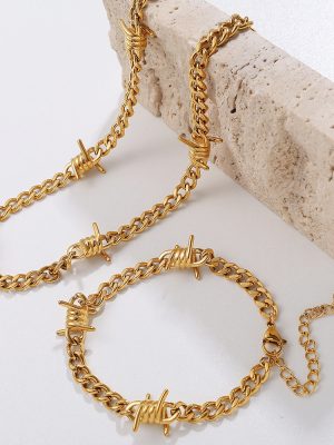New Overseas Gothic Thorn Necklace Bracelet Unisex 18K Gold Plating