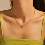 Stainless Steel 18K Gold Plated Water Drop Square Zircon Sweet Necklace Personality Affordable Luxury Necklace